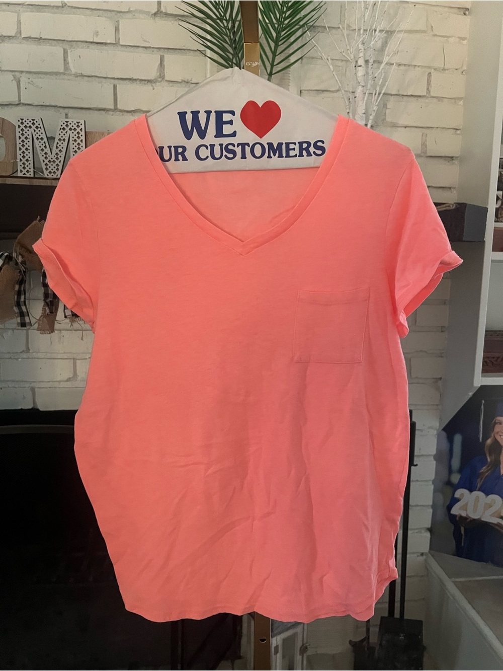 Source Unknown Coral Pink V-Neck Pocket Tee